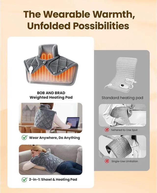 Alt view image 6 of 7 - BOB AND BRAD Weighted Heating Pad for Neck Shoulders and Back, 2.2lb Electric Heating Pad, ETL Certified, Gifts for Women Men Mom Dad, 20"x22"