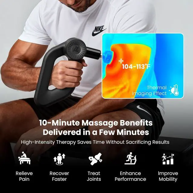 Alt view image 4 of 7 - BOB AND BRAD D6 Ultra Massage Gun with Infrared Light, Deep Tissue Percussion with 16mm Amplitude, Professional Muscle Massager for Athletes, Electric Handheld Massager