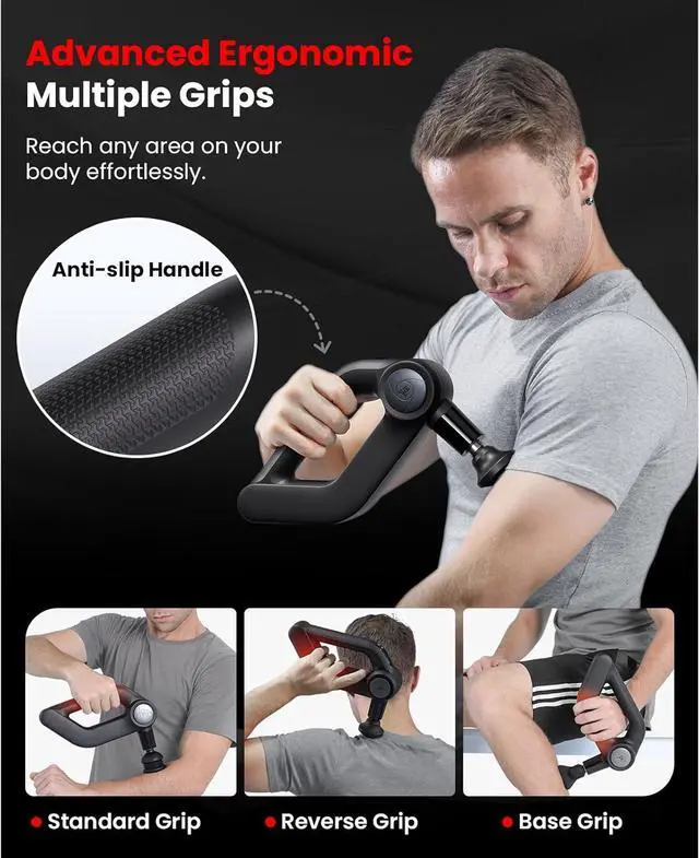 Alt view image 6 of 7 - BOB AND BRAD D5 Ultra Heated Massage Gun with Red Light & Infrared Therapy, Deep Tissue Percussion Massage Gun with 13mm Amplitude, Ergonomic D-Handle for Muscle Recovery