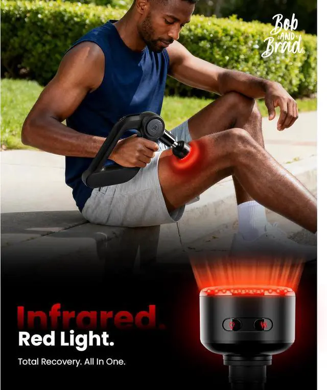 Alt view image 2 of 7 - BOB AND BRAD D5 Ultra Heated Massage Gun with Red Light & Infrared Therapy, Deep Tissue Percussion Massage Gun with 13mm Amplitude, Ergonomic D-Handle for Muscle Recovery