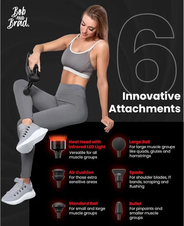 Alt view image 7 of 7 - BOB AND BRAD D5 Ultra Heated Massage Gun with Red Light & Infrared Therapy, Deep Tissue Percussion Massage Gun with 13mm Amplitude, Ergonomic D-Handle for Muscle Recovery
