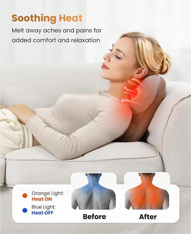 Alt view image 3 of 7 - BOB AND BRAD Back Massager with Heat, EZBack Corded Back Massager for Pain Relief Deep Tissue, Shiatsu Back Shoulder and Neck Massage Pillow, Soothing Full-Body Relief for Women Men