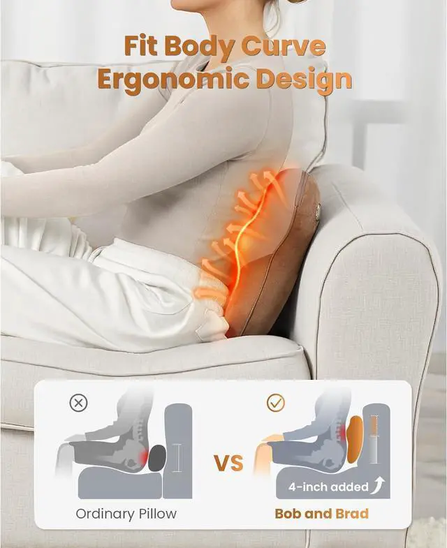 Alt view image 2 of 7 - BOB AND BRAD Back Massager with Heat, EZBack Corded Back Massager for Pain Relief Deep Tissue, Shiatsu Back Shoulder and Neck Massage Pillow, Soothing Full-Body Relief for Women Men