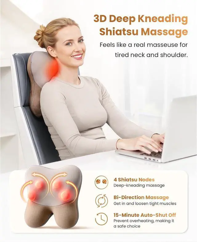 Alt view image 4 of 7 - BOB AND BRAD Back Massager with Heat, EZBack Corded Back Massager for Pain Relief Deep Tissue, Shiatsu Back Shoulder and Neck Massage Pillow, Soothing Full-Body Relief for Women Men