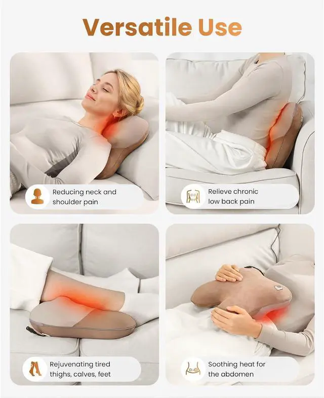 Alt view image 5 of 7 - BOB AND BRAD Back Massager with Heat, EZBack Corded Back Massager for Pain Relief Deep Tissue, Shiatsu Back Shoulder and Neck Massage Pillow, Soothing Full-Body Relief for Women Men