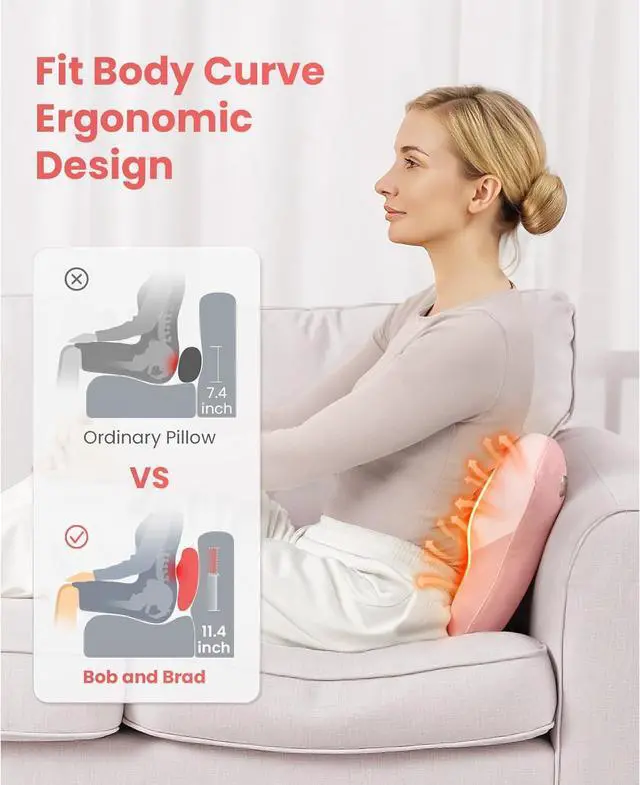 Alt view image 2 of 7 - BOB AND BRAD Back Massager with Heat, EZBack Corded Back Massager for Pain Relief Deep Tissue, Shiatsu Back Massage Pillow, Soothing Muscle Tension Upper & Lower Back Relief