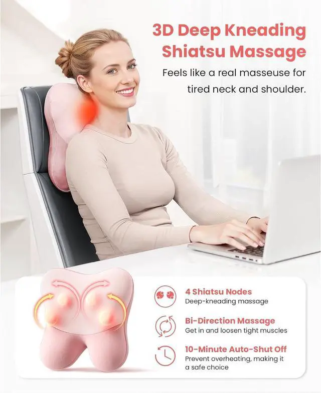Alt view image 4 of 7 - BOB AND BRAD Back Massager with Heat, EZBack Corded Back Massager for Pain Relief Deep Tissue, Shiatsu Back Massage Pillow, Soothing Muscle Tension Upper & Lower Back Relief