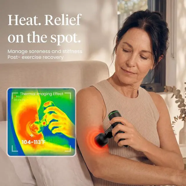 Alt view image 4 of 7 - Bob and Brad Q2 Ultra Max Mini Massage Gun, Deep Tissue Back Handheld Massager with Infrared Heat Therapy, 5-11mm Amplitude
