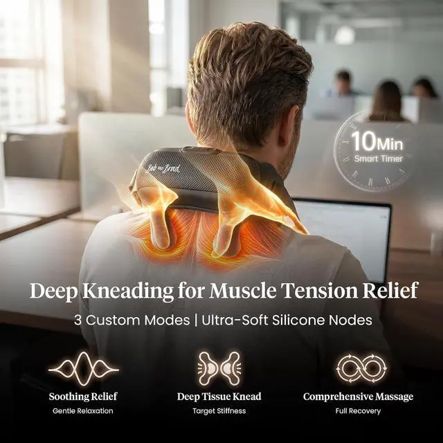 Alt view image 3 of 7 - Bob and Brad Neck Massager with Near Infrared Heat & Red Light, Wearable Deep Tissue Kneading Shoulder Massager, iNeck Go Hands-Free Deep Pain Relief, Gift for Women Men