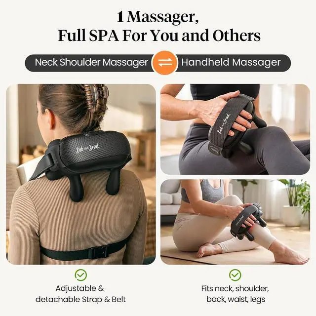 Alt view image 7 of 7 - Bob and Brad Neck Massager with Near Infrared Heat & Red Light, Wearable Deep Tissue Kneading Shoulder Massager, iNeck Go Hands-Free Deep Pain Relief, Gift for Women Men