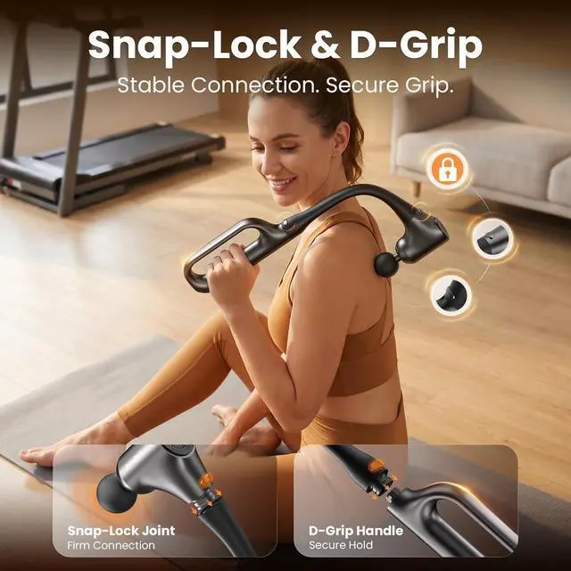 Alt view image 3 of 7 - Bob and Brad L9 Massage Gun with Detachable Extension Handle for Back, 2-in-1 Long Handle Back Massager with D-Grip for Shoulder & Legs