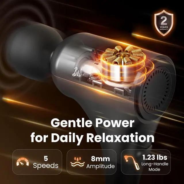 Alt view image 5 of 7 - Bob and Brad L9 Massage Gun with Detachable Extension Handle for Back, 2-in-1 Long Handle Back Massager with D-Grip for Shoulder & Legs