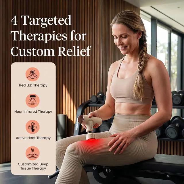 Alt view image 4 of 7 - Bob and Brad Q2 Ultra Mini Massage Gun with Red LED Therapy Infrared Heat, 5 speeds, 5 heads, Carry Case