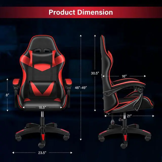 Alt view image 7 of 7 - steelway Gaming Chair Office Chair Desk Chair Computer Chair, Cheap Gaming Chair for Adults, Racing Gamer Chair with Massage Lumbar Support, ergonomic office chair with wheels(Black and Red)