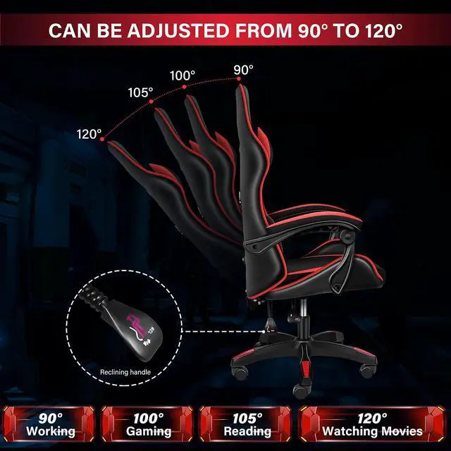 Alt view image 4 of 7 - steelway Gaming Chair Office Chair Desk Chair Computer Chair, Cheap Gaming Chair for Adults, Racing Gamer Chair with Massage Lumbar Support, ergonomic office chair with wheels(Black and Red)
