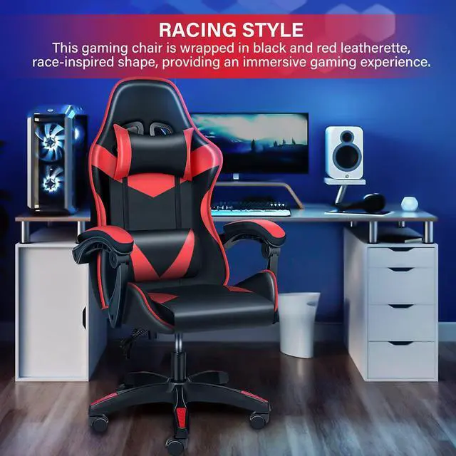 Alt view image 2 of 7 - steelway Gaming Chair Office Chair Desk Chair Computer Chair, Cheap Gaming Chair for Adults, Racing Gamer Chair with Massage Lumbar Support, ergonomic office chair with wheels(Black and Red)