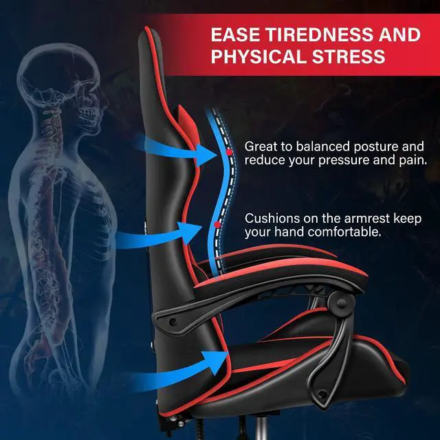 Alt view image 5 of 7 - steelway Gaming Chair Office Chair Desk Chair Computer Chair, Cheap Gaming Chair for Adults, Racing Gamer Chair with Massage Lumbar Support, ergonomic office chair with wheels(Black and Red)