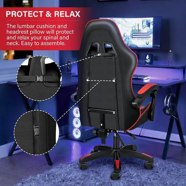 Alt view image 6 of 7 - steelway Gaming Chair Office Chair Desk Chair Computer Chair, Cheap Gaming Chair for Adults, Racing Gamer Chair with Massage Lumbar Support, ergonomic office chair with wheels(Black and Red)