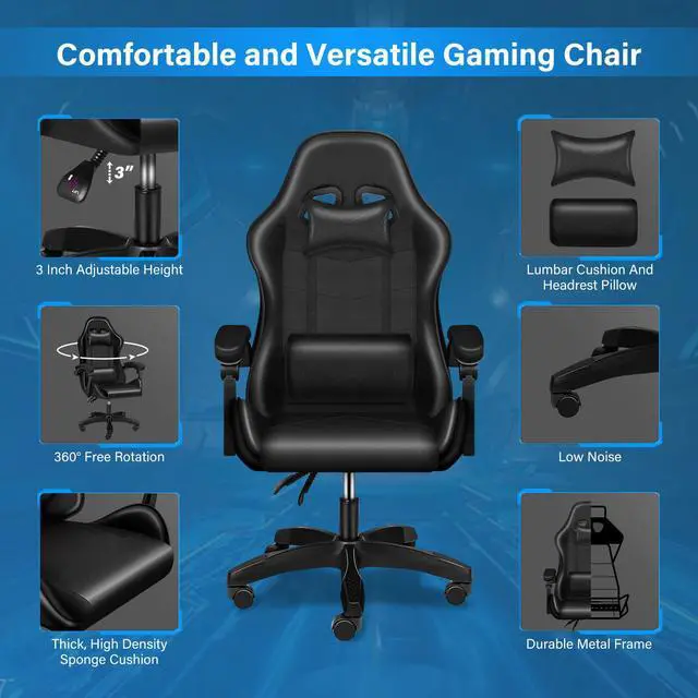 Alt view image 4 of 7 - steelway Gaming Chair Office Chair Desk Chair Computer Chair, Cheap Gaming Chair for Adults, Racing Gamer Chair with Massage Lumbar Support, ergonomic office chair with wheels(Black)