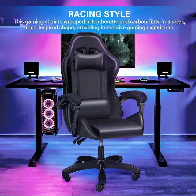 Alt view image 2 of 7 - steelway Gaming Chair Office Chair Desk Chair Computer Chair, Cheap Gaming Chair for Adults, Racing Gamer Chair with Massage Lumbar Support, ergonomic office chair with wheels(Black)