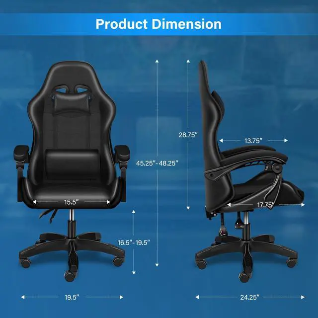 Alt view image 7 of 7 - steelway Gaming Chair Office Chair Desk Chair Computer Chair, Cheap Gaming Chair for Adults, Racing Gamer Chair with Massage Lumbar Support, ergonomic office chair with wheels(Black)