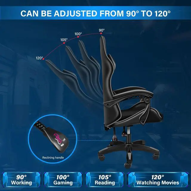 Alt view image 2 of 7 - steelway Gaming Chair Office Chair Desk Chair Computer Chair, Cheap Gaming Chair for Adults, Racing Gamer Chair with Massage Lumbar Support, ergonomic office chair with wheels(Black and Gray)