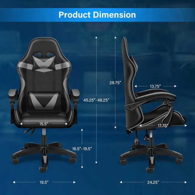 Alt view image 3 of 7 - steelway Gaming Chair Office Chair Desk Chair Computer Chair, Cheap Gaming Chair for Adults, Racing Gamer Chair with Massage Lumbar Support, ergonomic office chair with wheels(Black and Gray)