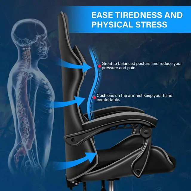 Alt view image 6 of 7 - steelway Gaming Chair Office Chair Desk Chair Computer Chair, Cheap Gaming Chair for Adults, Racing Gamer Chair with Massage Lumbar Support, ergonomic office chair with wheels(Black and Gray)