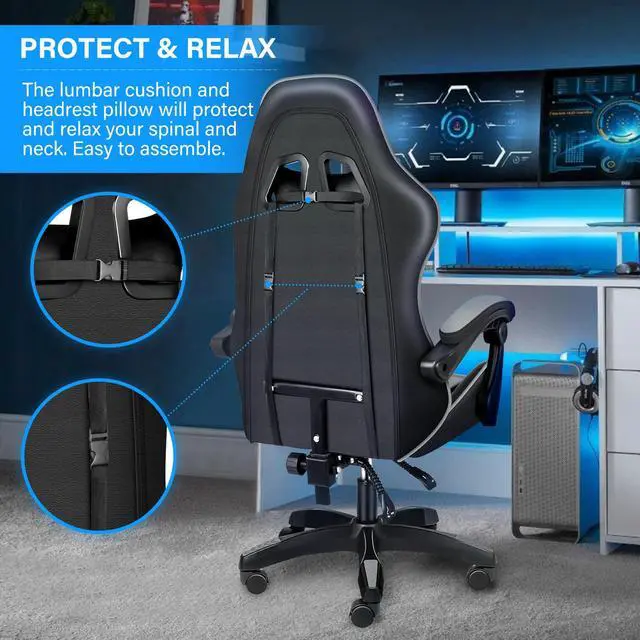 Alt view image 5 of 7 - steelway Gaming Chair Office Chair Desk Chair Computer Chair, Cheap Gaming Chair for Adults, Racing Gamer Chair with Massage Lumbar Support, ergonomic office chair with wheels(Black and Gray)