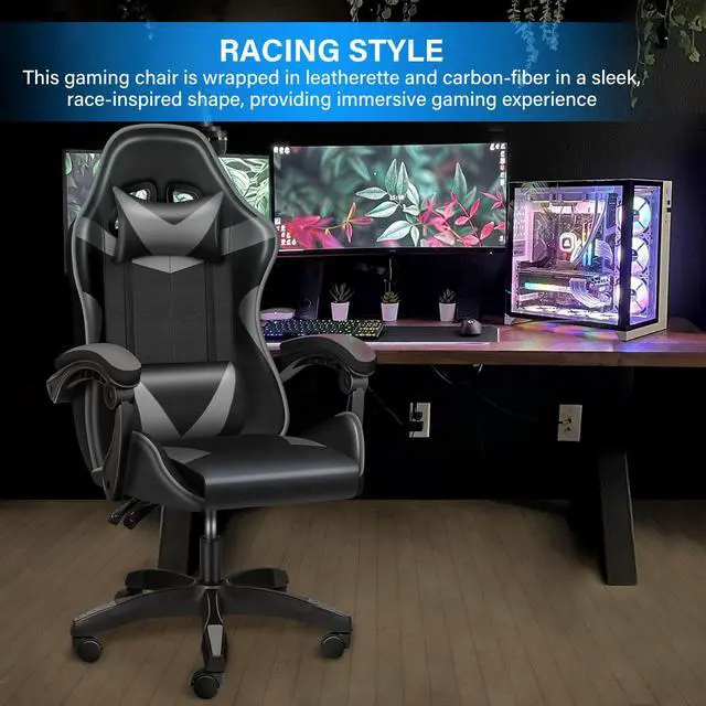 Alt view image 4 of 7 - steelway Gaming Chair Office Chair Desk Chair Computer Chair, Cheap Gaming Chair for Adults, Racing Gamer Chair with Massage Lumbar Support, ergonomic office chair with wheels(Black and Gray)