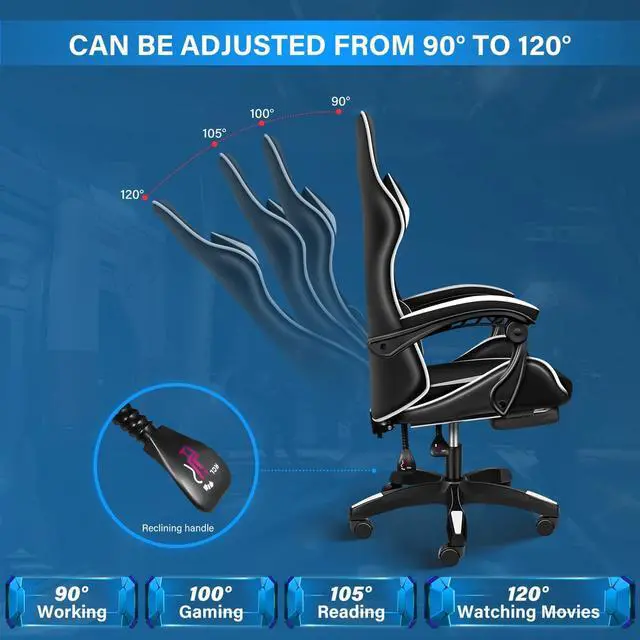 Alt view image 5 of 6 - Steelway Gaming Chair, Office Chair,Leather Racing Style Desk Chair,Massage Gaming Chair for Adults and Kids,Adjustable Swivel Task Chair with Lumbar Support, Headrest Pillow and Footrest(Black&White)