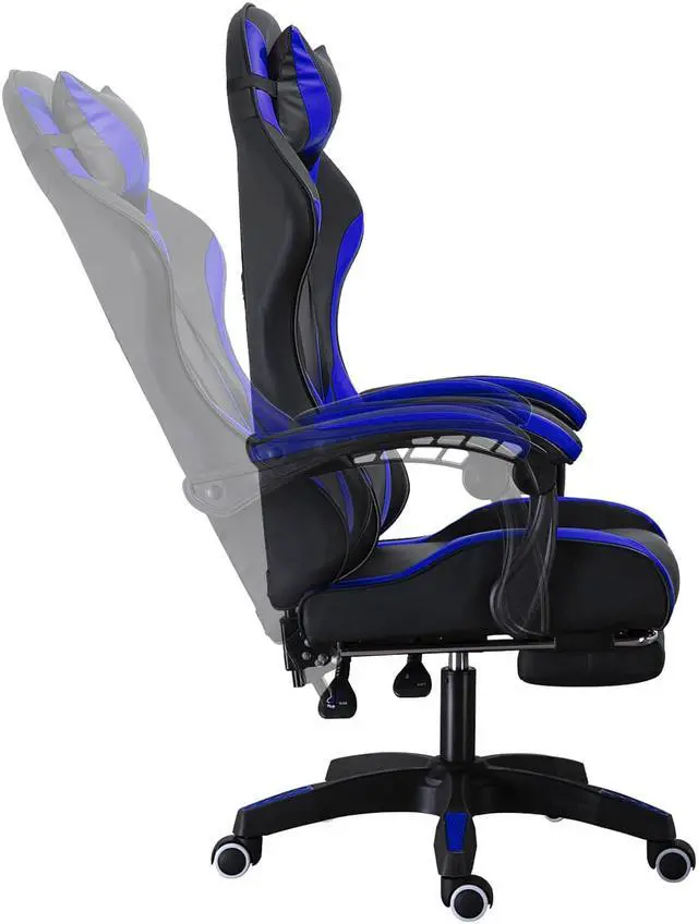 Alt view image 3 of 5 - Steelway Gaming Chair, Office Chair, Leather Racing Style Massage Gaming Chairs for Adults and Kids,Adjustable Swivel Task Chair with Lumbar Support, Headrest Pillow and Footrest(Black&Blue)
