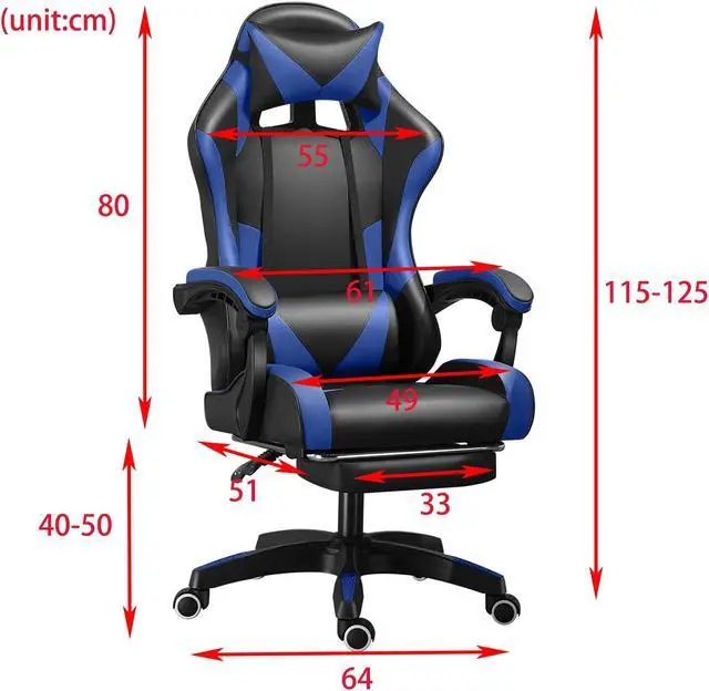 Alt view image 5 of 5 - Steelway Gaming Chair, Office Chair, Leather Racing Style Massage Gaming Chairs for Adults and Kids,Adjustable Swivel Task Chair with Lumbar Support, Headrest Pillow and Footrest(Black&Blue)