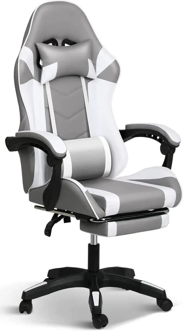 Main image of Steelway Gaming Chair, Office Chair Leather Racing Style,Massage Gaming Chairs for Adults and Kids,Adjustable Swivel Task Chair with Lumbar Support, Headrest Pillow and Footrest(Grey&White)