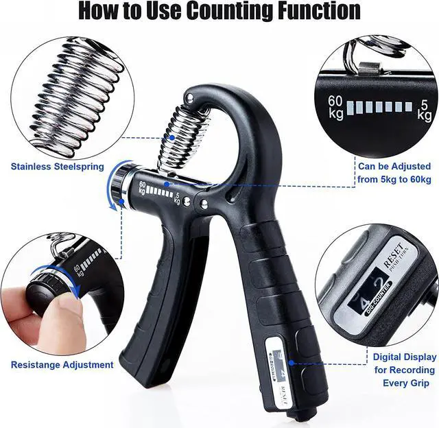 Alt view image 3 of 5 - steelway Hand Grip Exerciser Strengthener 2 Pack,Grip Trainer, Finger Forearm Exerciser with Counter, Adjustable Resistance from 11-132 LB, Portable Forearm Exercise Equipment