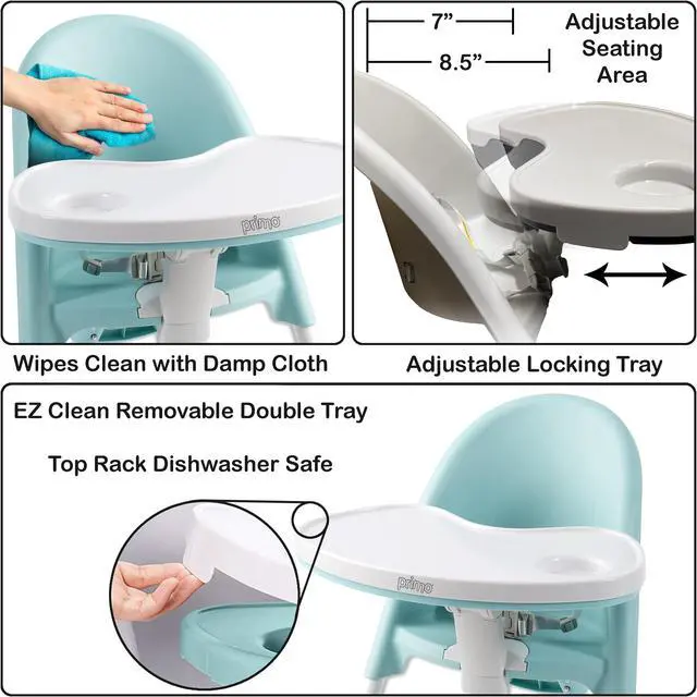 Alt view image 4 of 7 - Primo Cozy TOT Deluxe Convertible Folding High Chair & Toddler Chair, Teal/White