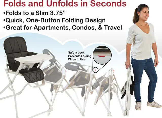 Alt view image 3 of 7 - Primo PopUp Folding High Chair - Folds Flat to Store Easily, Travel and Stowable Folding High Chair, Black/White