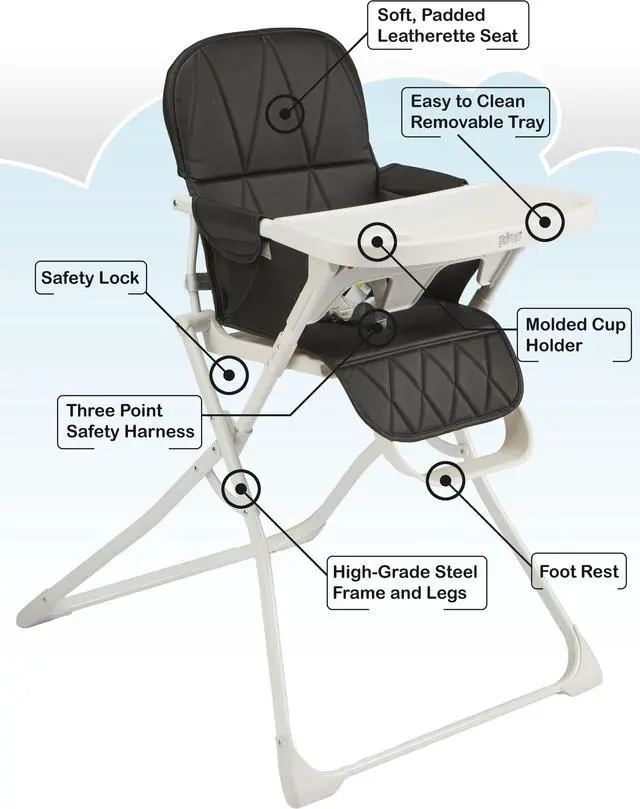 Alt view image 4 of 7 - Primo PopUp Folding High Chair - Folds Flat to Store Easily, Travel and Stowable Folding High Chair, Black/White