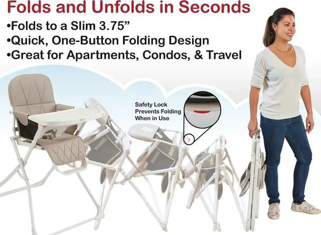 Alt view image 3 of 7 - Primo PopUp Folding High Chair - Folds Flat to Store Easily, Travel and Stowable Folding High Chair, Taupe