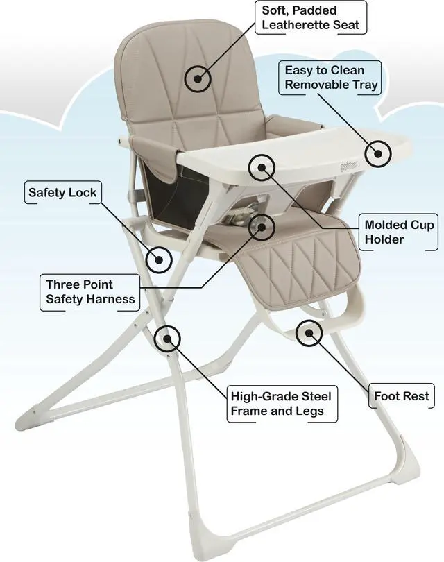 Alt view image 7 of 7 - Primo PopUp Folding High Chair - Folds Flat to Store Easily, Travel and Stowable Folding High Chair, Taupe