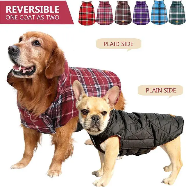 Alt view image 4 of 6 - Kuoser Dog Coats Dog Jackets Waterproof Coats for Dogs Windproof Cold Weather Coats Small Medium Large Dog Clothes Reversible British Style Plaid Dog Sweaters Pets Apparel Winter Vest for Dog Red XS