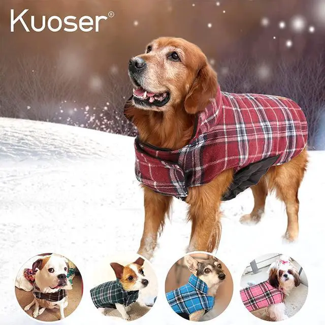 Alt view image 6 of 6 - Kuoser Dog Coats Dog Jackets Waterproof Coats for Dogs Windproof Cold Weather Coats Small Medium Large Dog Clothes Reversible British Style Plaid Dog Sweaters Pets Apparel Winter Vest for Dog Red XS