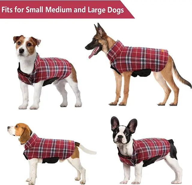 Alt view image 5 of 6 - Kuoser Dog Coats Dog Jackets Waterproof Coats for Dogs Windproof Cold Weather Coats Small Medium Large Dog Clothes Reversible British Style Plaid Dog Sweaters Pets Apparel Winter Vest for Dog Red XS