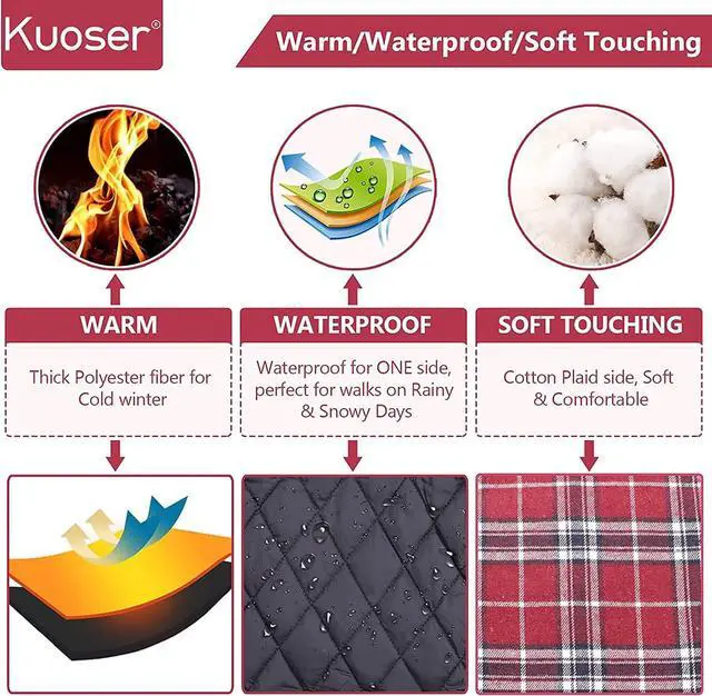 Alt view image 3 of 6 - Kuoser Dog Coats Dog Jackets Waterproof Coats for Dogs Windproof Cold Weather Coats Small Medium Large Dog Clothes Reversible British Style Plaid Dog Sweaters Pets Apparel Winter Vest for Dog Red XS