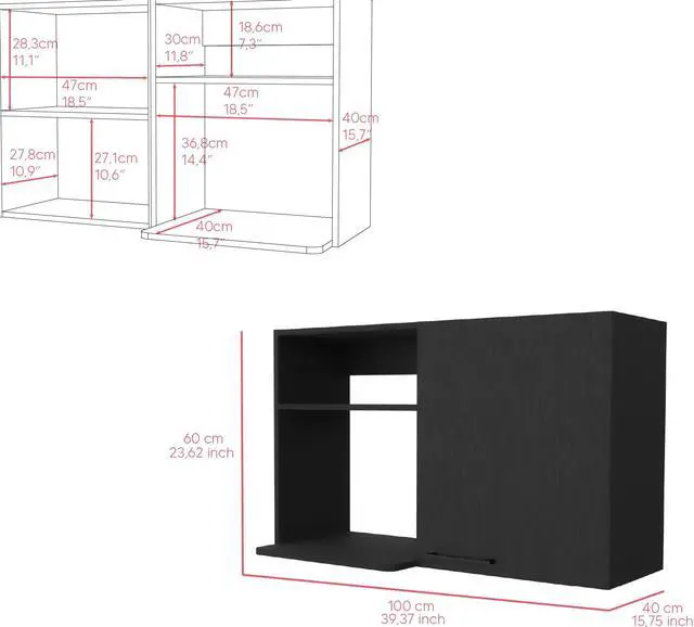 Alt view image 3 of 7 - Kitchen wall cabinet, Bussolengo, Black -Black