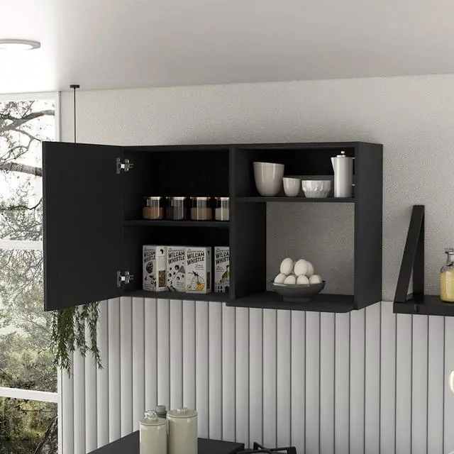 Alt view image 4 of 7 - Kitchen wall cabinet, Bussolengo, Black -Black