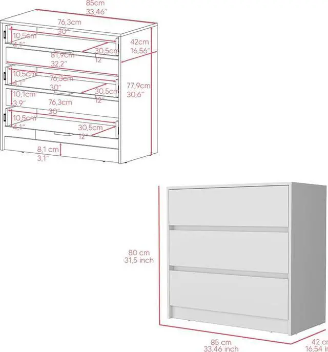 Alt view image 3 of 7 - Dresser Maldus, Three Drawers -White