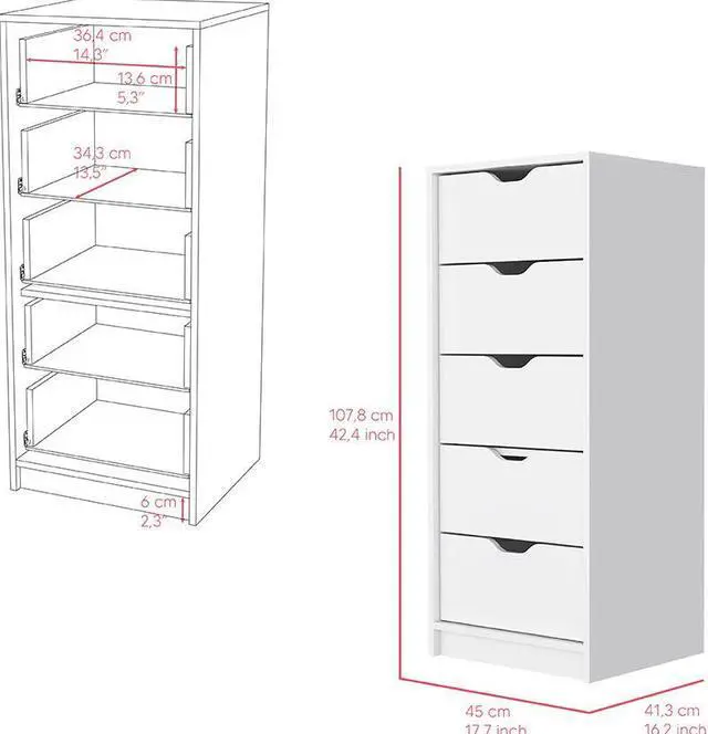 Alt view image 3 of 6 - Dresser Kamran, Five Drawer Narrows -White