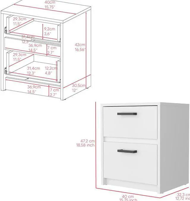 Alt view image 3 of 7 - Nightstand Chequered, Two Drawes -White
