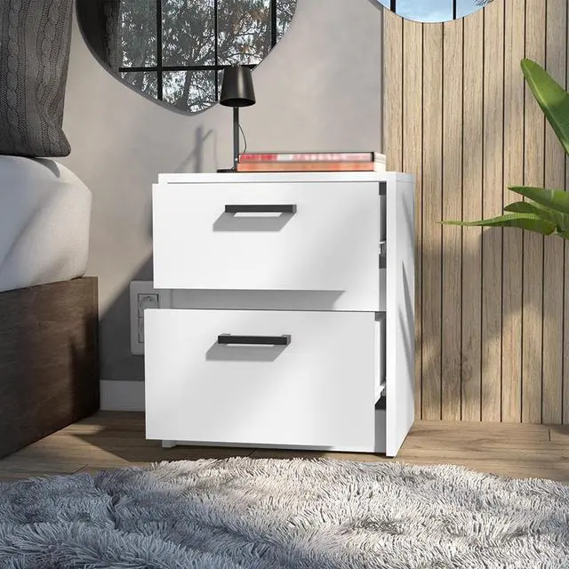 Alt view image 4 of 7 - Nightstand Chequered, Two Drawes -White